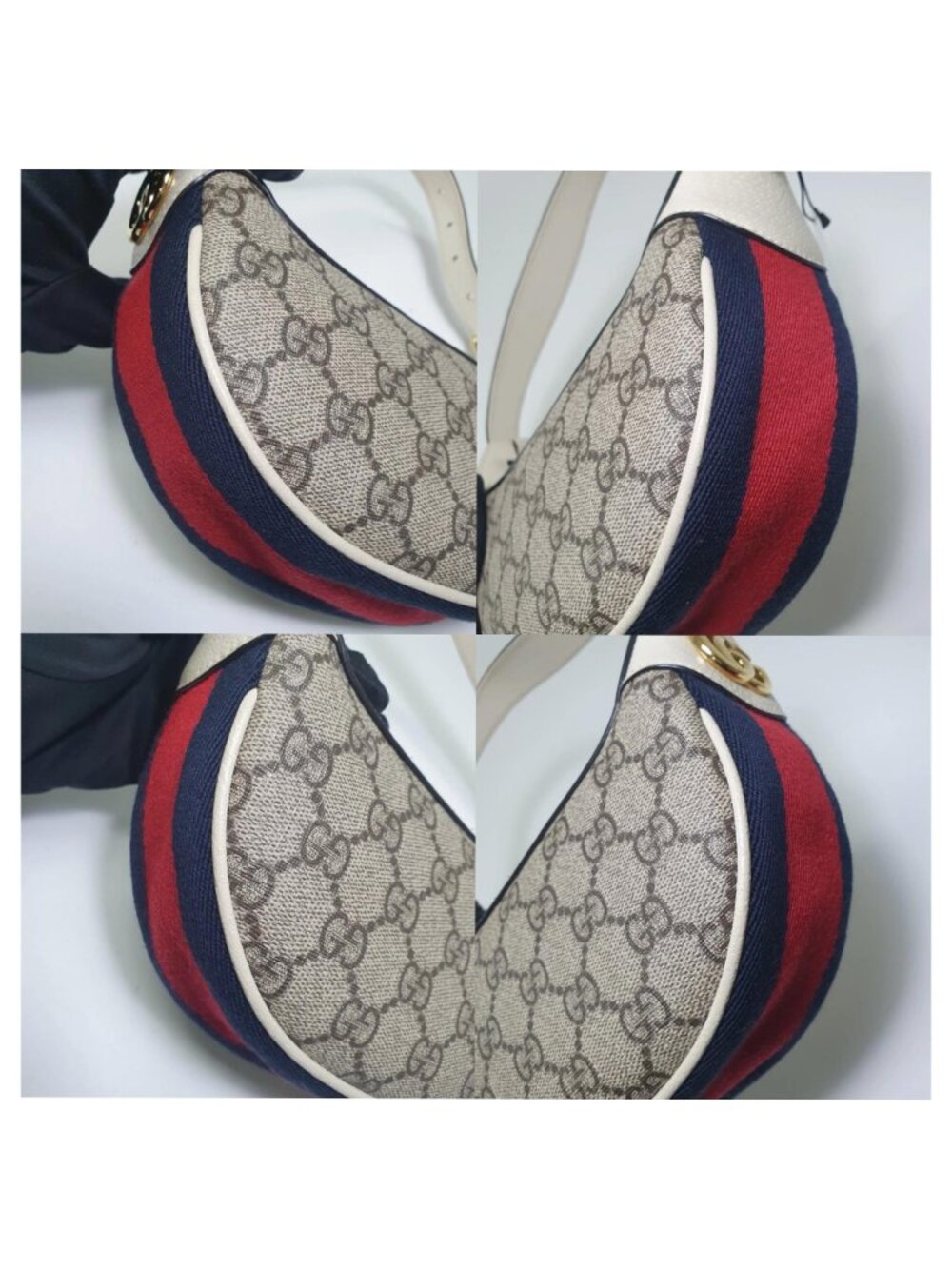 Authentic Gucci GG Canvas Mini Crescent Bag White Leather Trim Shoulder Bag - Picture 4 of 10